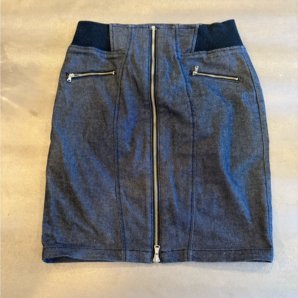 Plastic Island Dark Blue Pencil Skirt with Zipper Detail. Size L